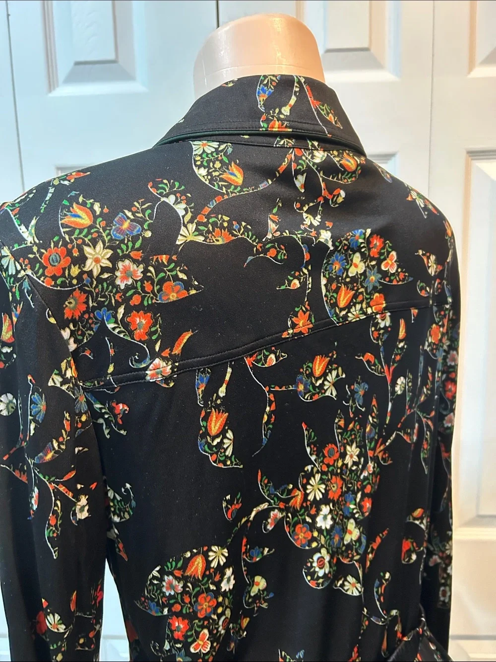 Tory Burch Black Floral Long Sleeve Shirt Dress